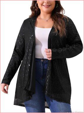 Plus Size Sequin Cardigan Open Front Sparkly Blazer Jacket